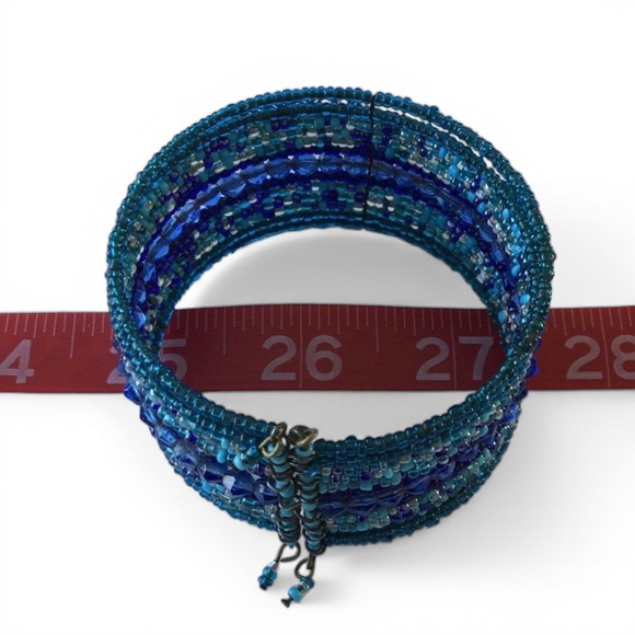 Multi‑Strand Seed Bead Open Cuff Bracelet – Shades of Blue & Gray - Picture 10 of 11